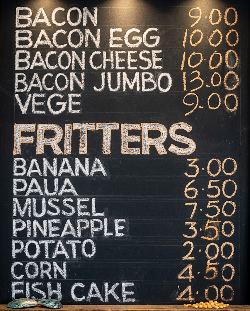 Fritters menu with paua