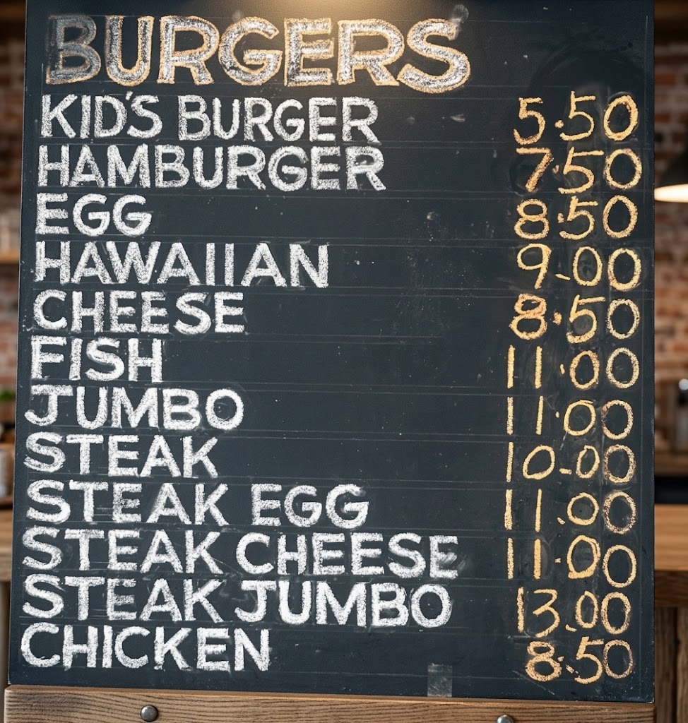 Burgers menu
